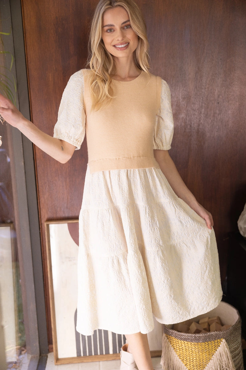 Floral Embroidered Knit Tiered Midi Dress  Salt & Fox